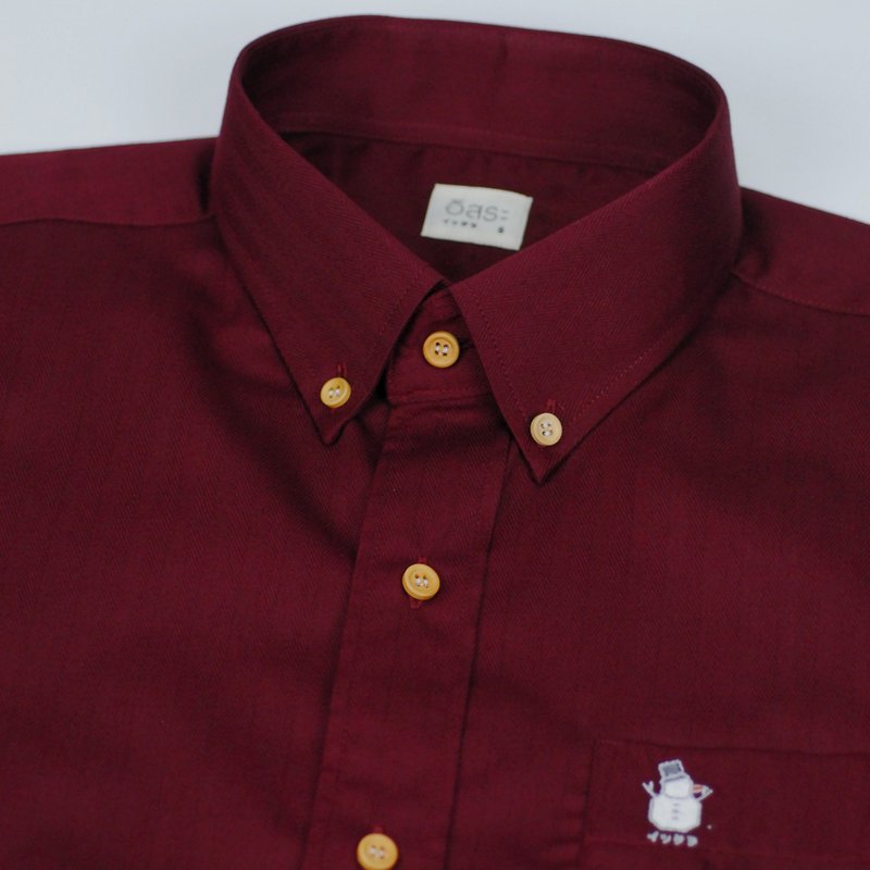 (尺寸 S, M) 雪人 // 酒红 // 男款短袖 - 男装衬衫 - 棉．麻 红色