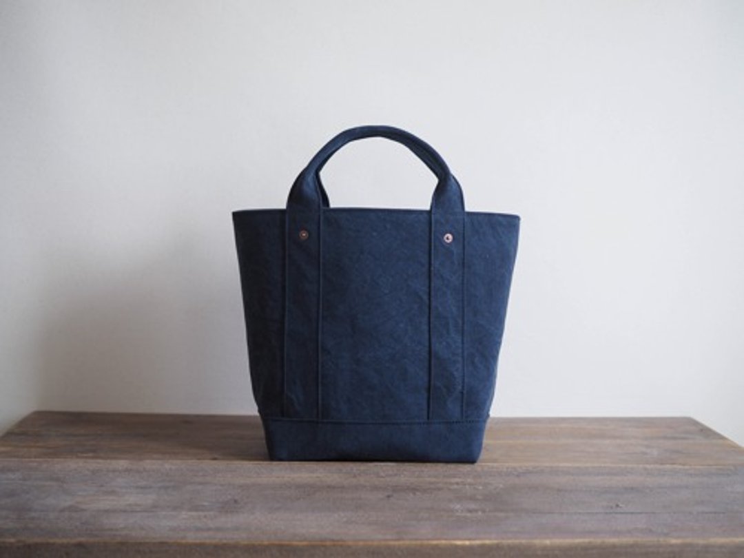 Made-to-order [ARMY DUCK] Tate Naga Navy with lid - 手提包/手提袋 - 棉 蓝色