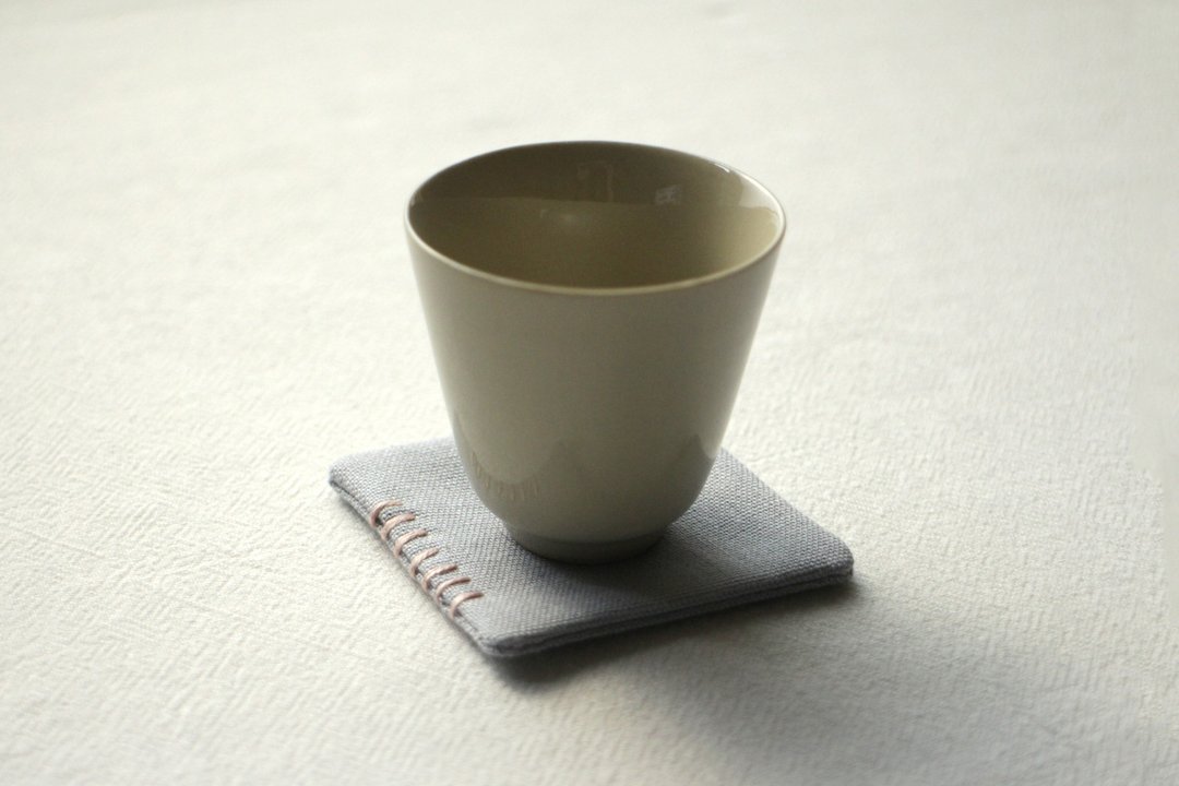 迷你刺绣杯垫 / 蓝灰 - 杯垫 - 棉 灰色