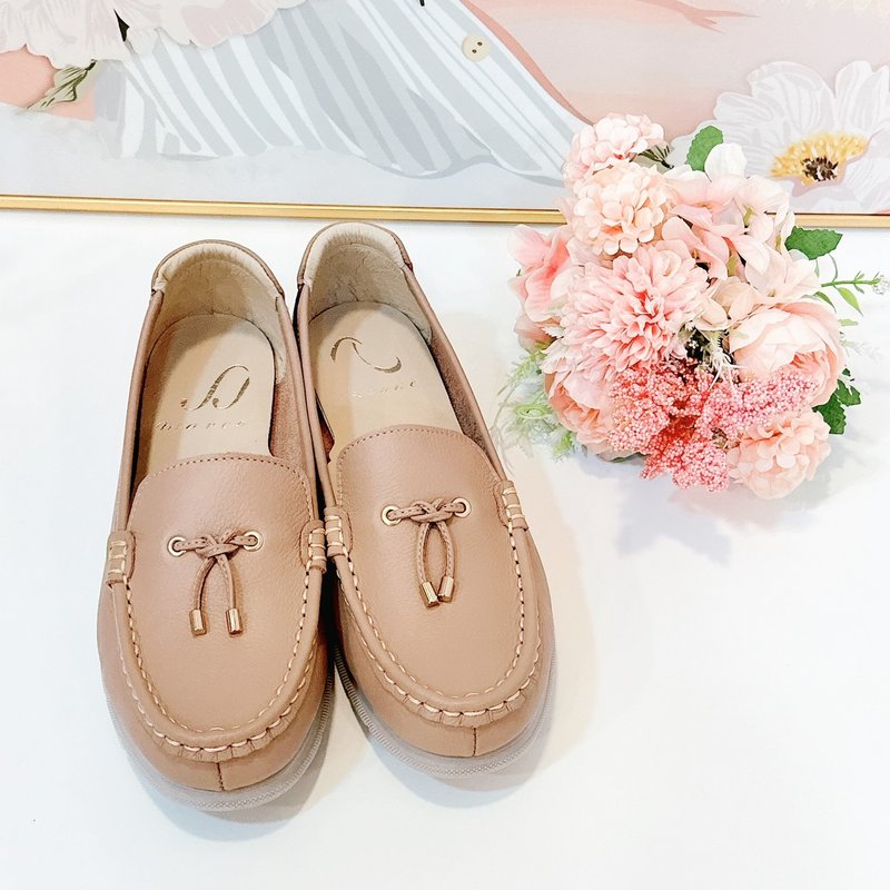 轻量莫卡辛休闲鞋-裸粉 - 女款休闲鞋 - 真皮 