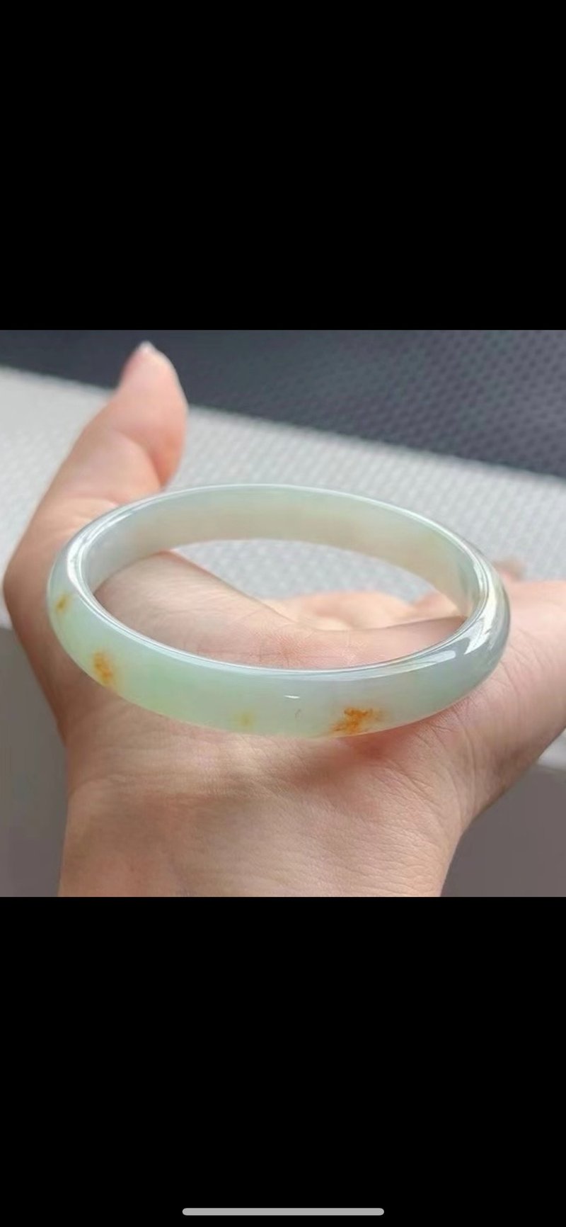 冰种翡翠天然翡翠玉镯A玉手镯 玉鈪 • 冰种桂花洒金翡翠福镯 - 手链/手环 - 玉石 黄色