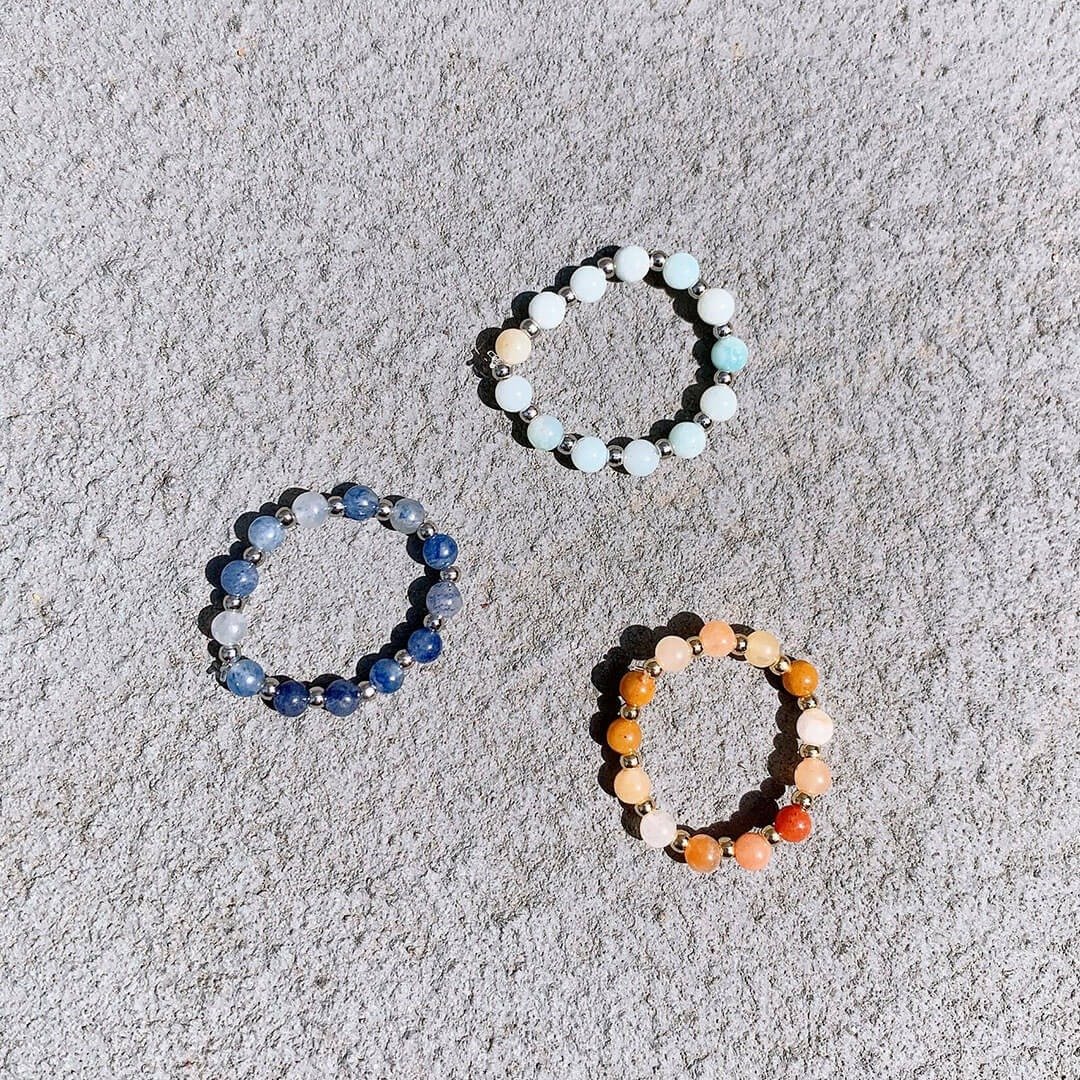 【出清Sale】多彩虹串珠戒指 Colorful Stone Rings - 戒指 - 压克力 蓝色