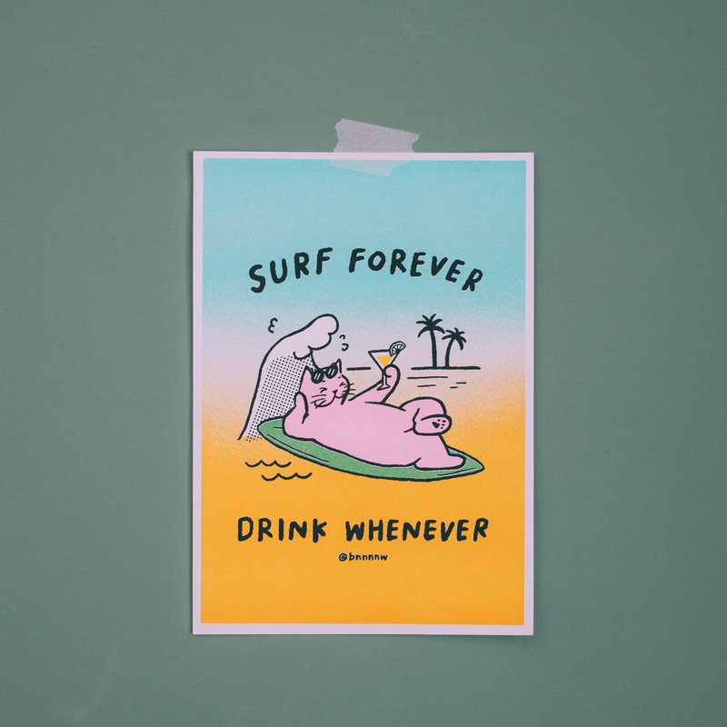 海边秋秋 A4 海报- Surf Forever Drink Whenever - 海报/装饰画/版画 - 纸 橘色