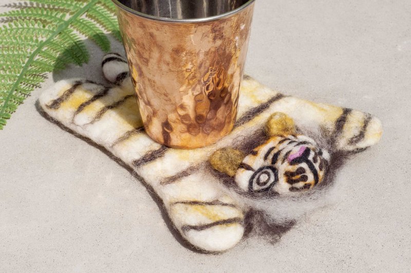 情人节礼物民族风森林系羊毛毡杯垫 动物 动物杯垫-狮子吸水杯垫 - 杯垫 - 羊毛 多色