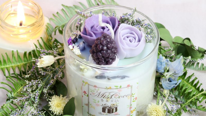 紫花森林 南法香氛干燥花玻璃杯花朵蜡烛 - 蜡烛/烛台 - 蜡 紫色