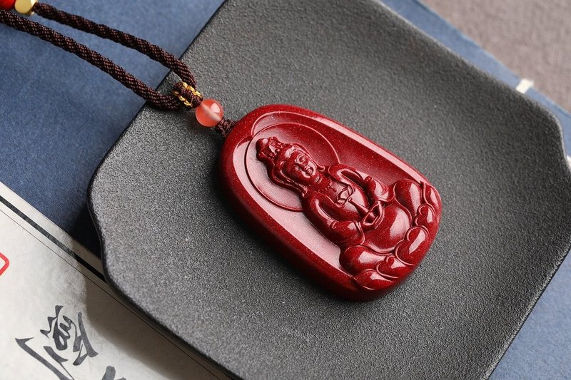 天然原矿朱砂精品紫金砂观音吊坠  精工精品 朱砂含量95%以上 - 项链 - 宝石 