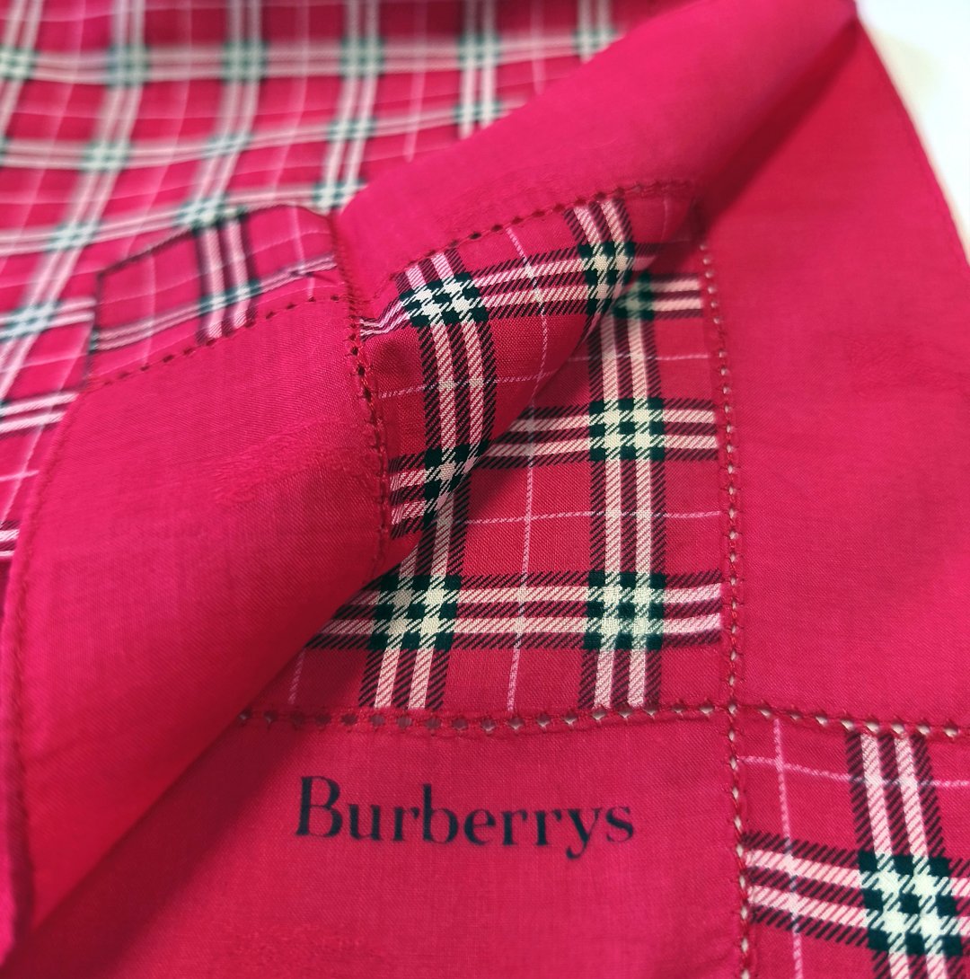 Burberry 古董手帕 - 红色格纹 - 口袋巾 20 x 20 英寸 - 手帕/方巾 - 棉．麻 红色