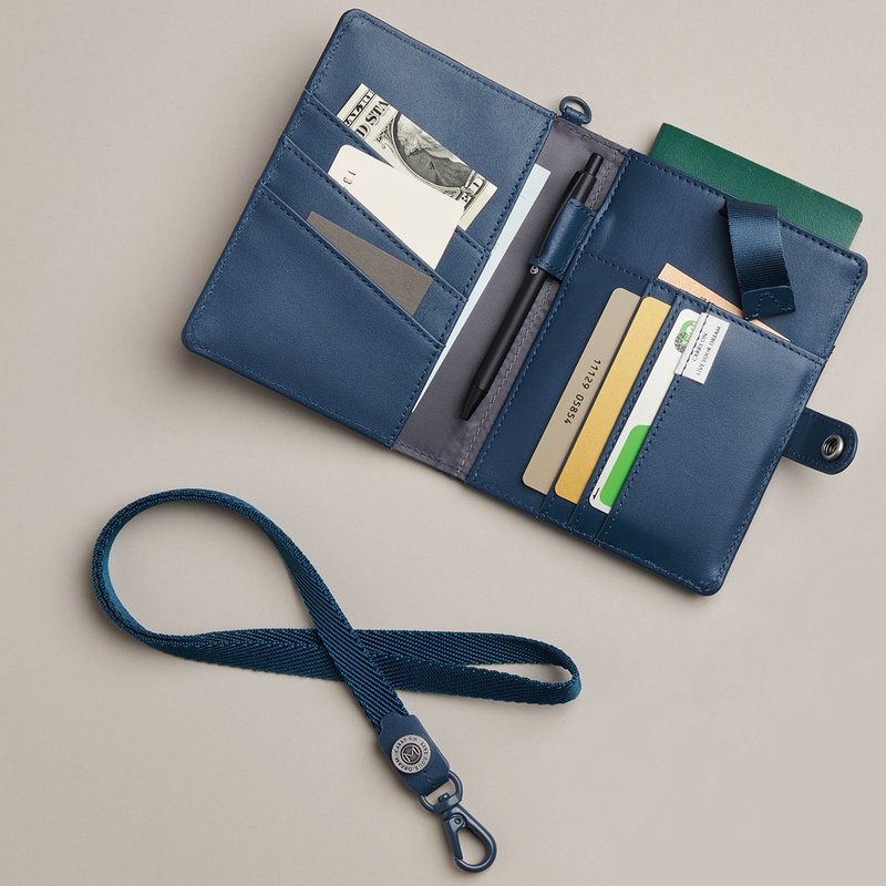 MONDE 真皮护照夹礼盒(附笔+挂绳)-单宁蓝 - 护照夹/护照套 - 真皮 蓝色