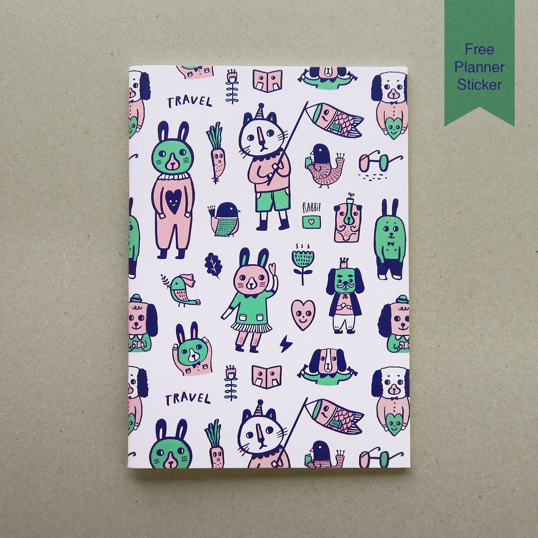 Animal Doodles 2 动物涂鸦 2 骑马钉A5笔记本 线条空白 附赠贴纸 - 笔记本/手帐 - 纸 多色