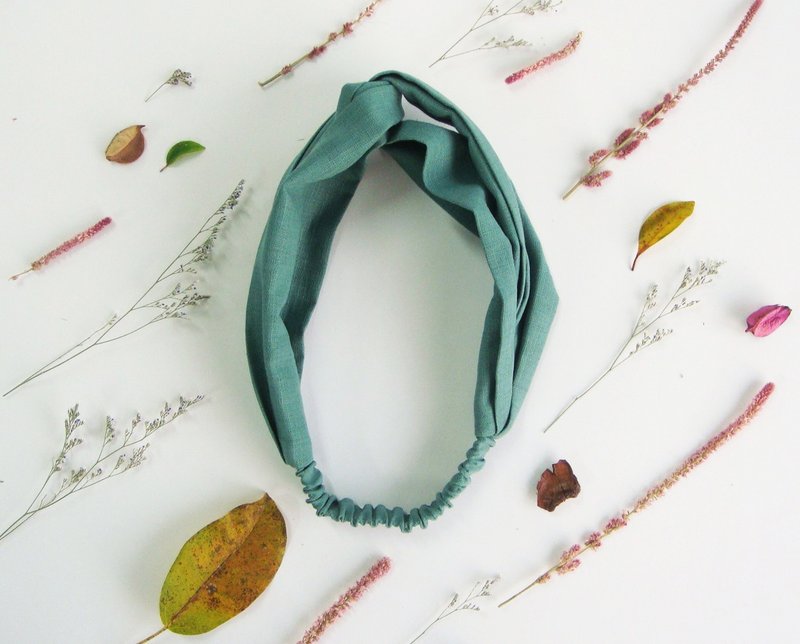 湖塩马卡虹 - 千晨 双环 手工 松紧 发带 - 发饰 - 棉．麻 绿色