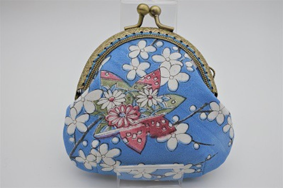 Gamaguchi made from kimono - 零钱包 - 丝．绢 蓝色