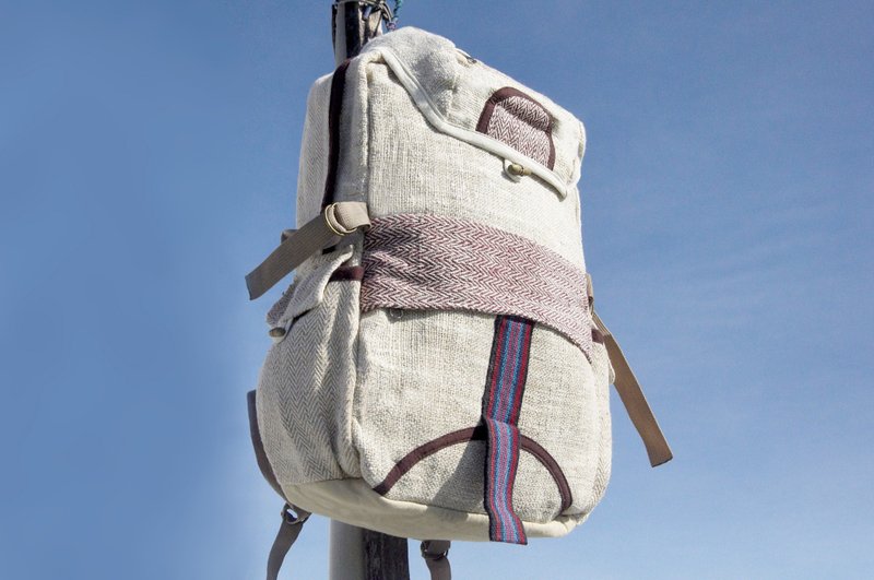 圣诞礼物 交换礼物 紧急礼物 限量一件棉麻拼接设计后背包 / 肩背包 / 民族登山包 / 旅行包 / 电脑包 - 热情红色 自然色后背包 - 后背包/双肩包 - 棉．麻 红色
