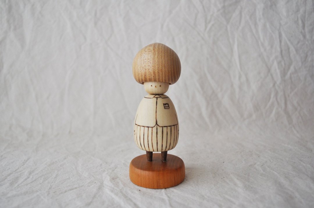 Mushroom girl Kokeshi 5 - 玩偶/公仔 - 木头 卡其色