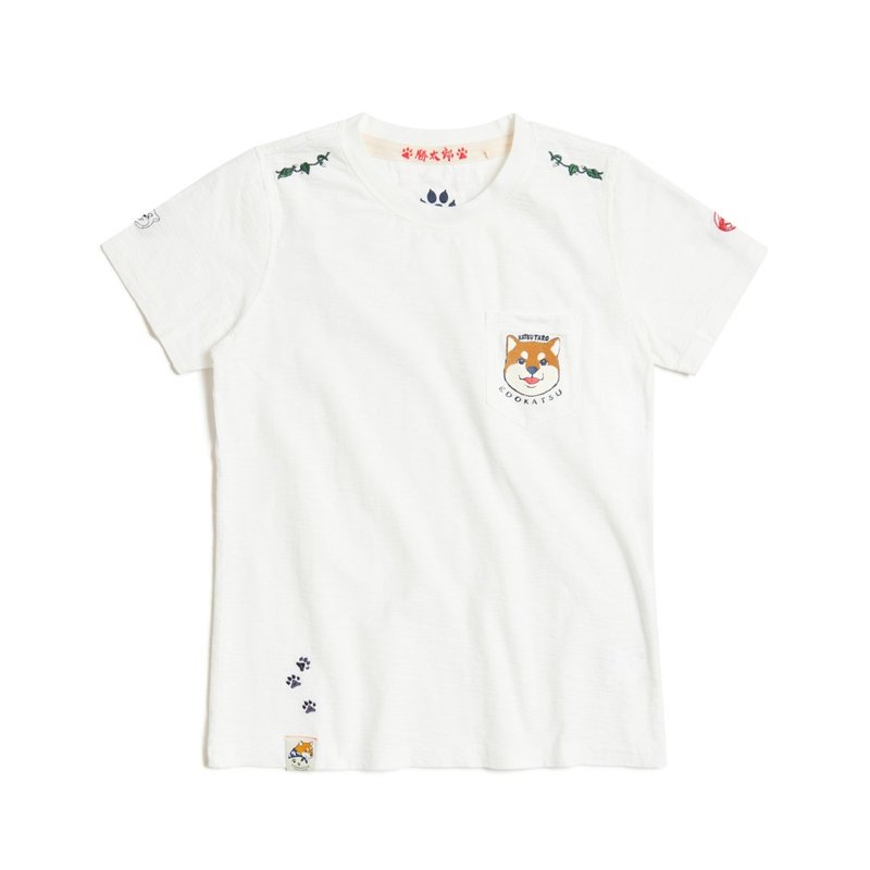 江户胜 日系 女装 胜太郎系列 胜太郎笑脸短袖T恤(米白色) #上衣 - 女装 T 恤 - 棉．麻 白色
