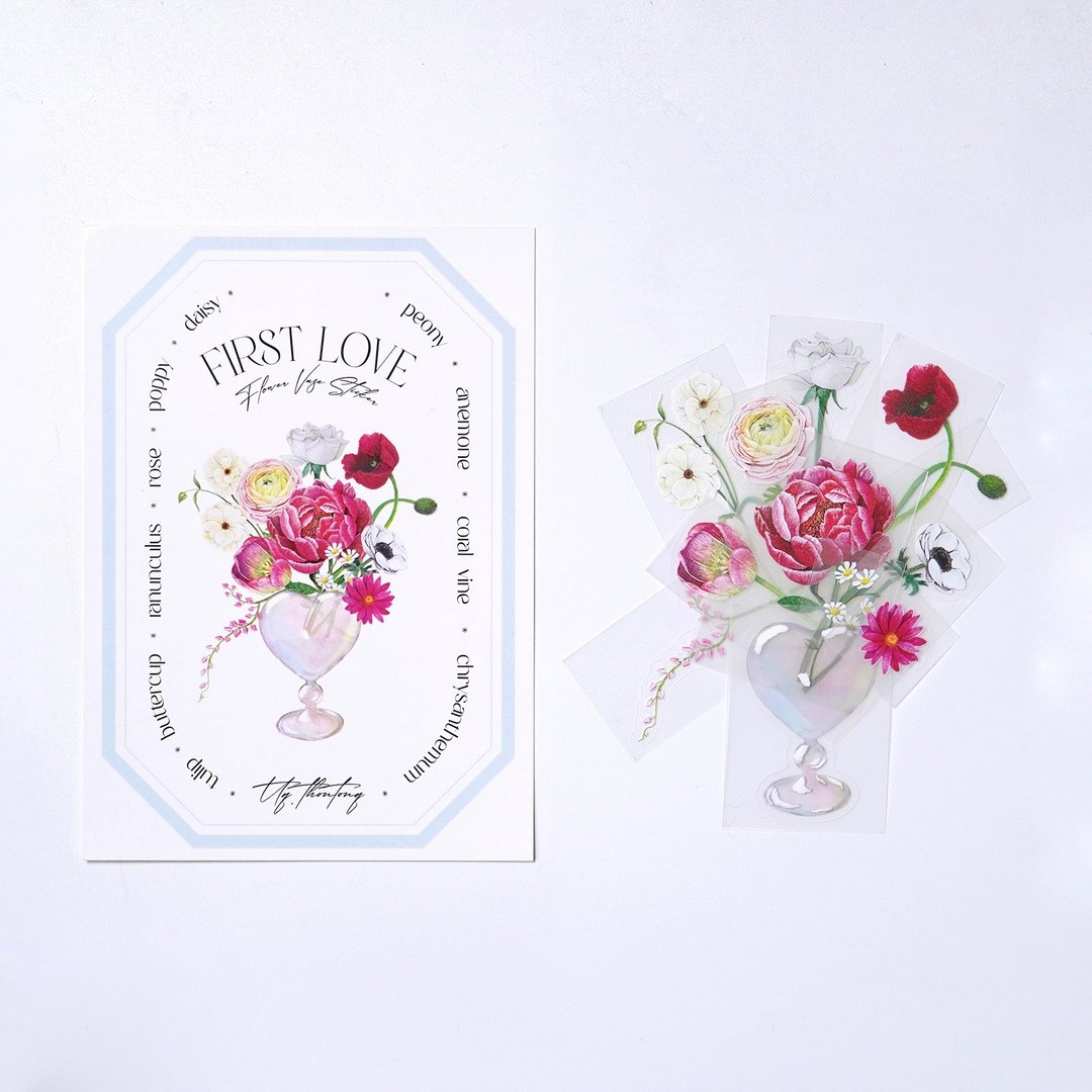 花瓶插画贴纸组：初恋 DIY - 贴纸 - 塑料 多色