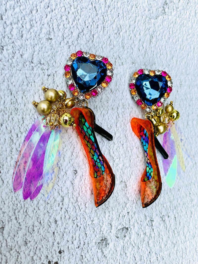 highheels　earring - 耳环/耳夹 - 真皮 橘色