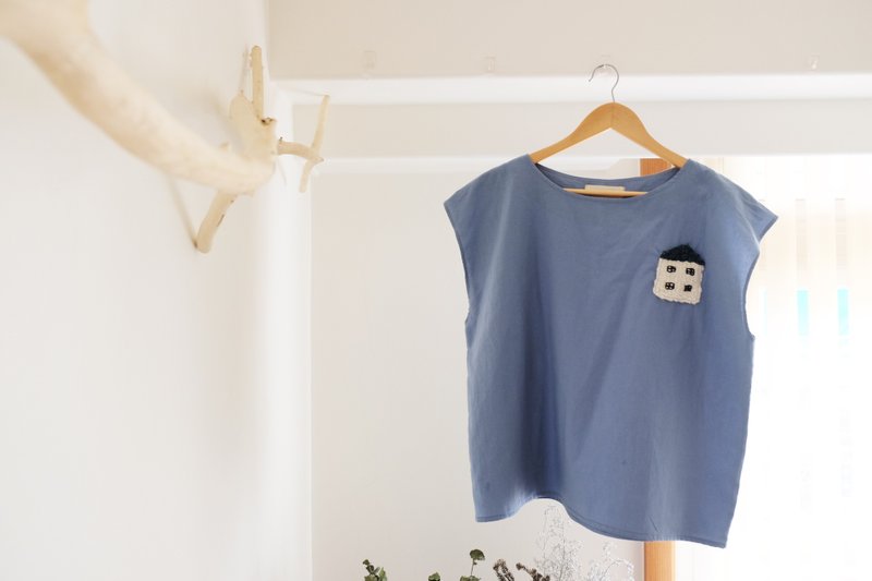 日式短板圆领背心款  给你一个家 - 女装上衣 - 棉．麻 蓝色