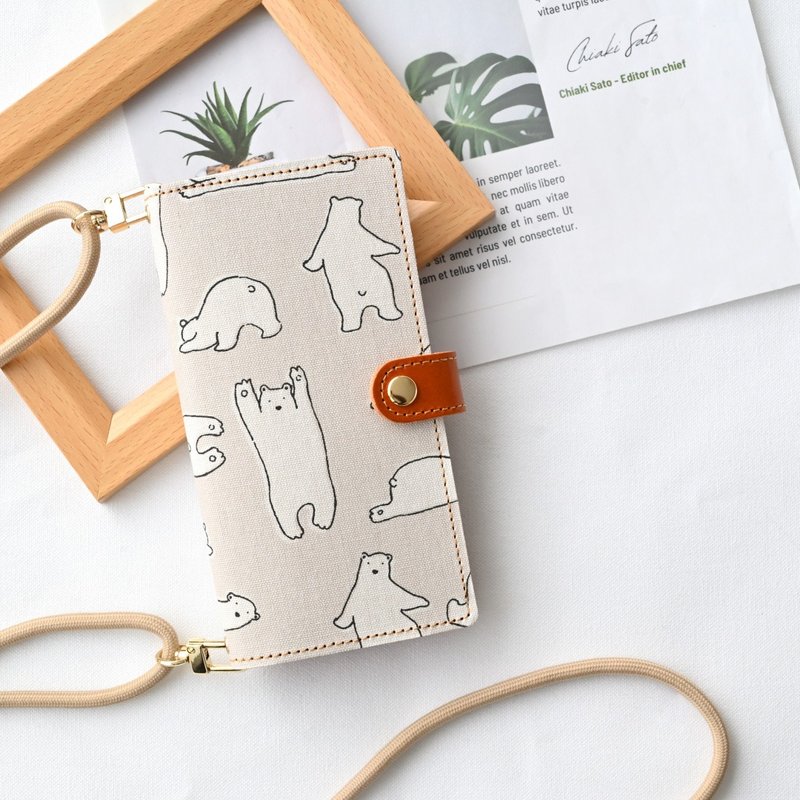 支持全型号 手帐型手机壳【慵懒北极熊】金属零件 手机挂绳 防掉落零件 动物 宠物 A262I - 手机壳/手机套 - 真皮 灰色