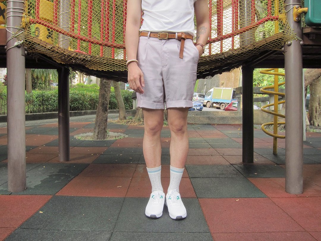 Chainloop 打褶红白条纹休闲短裤 西装裤 百慕达短裤 台湾设计师 - 男士长裤 - 棉 