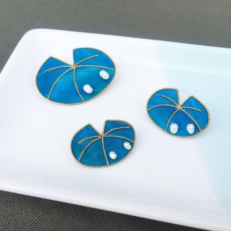 //夏荷//荷叶--原创点翠珍珠胸针 (大) - 胸针 - 宝石 蓝色