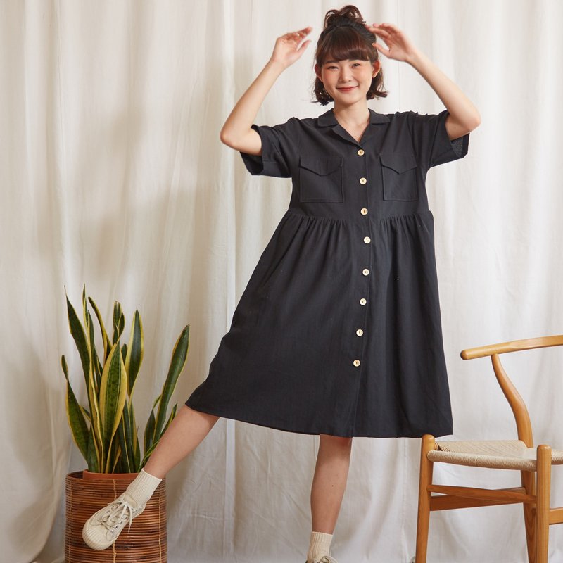 Hawaii Summer Dress in Black Colour - 洋装/连衣裙 - 棉．麻 黑色