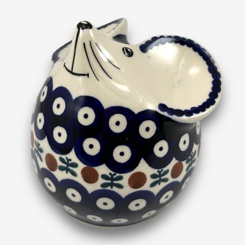 波兰手绘手工陶-老鼠存钱筒 11cm 孔雀眼系列 入门款 - 储蓄罐 - 陶 蓝色