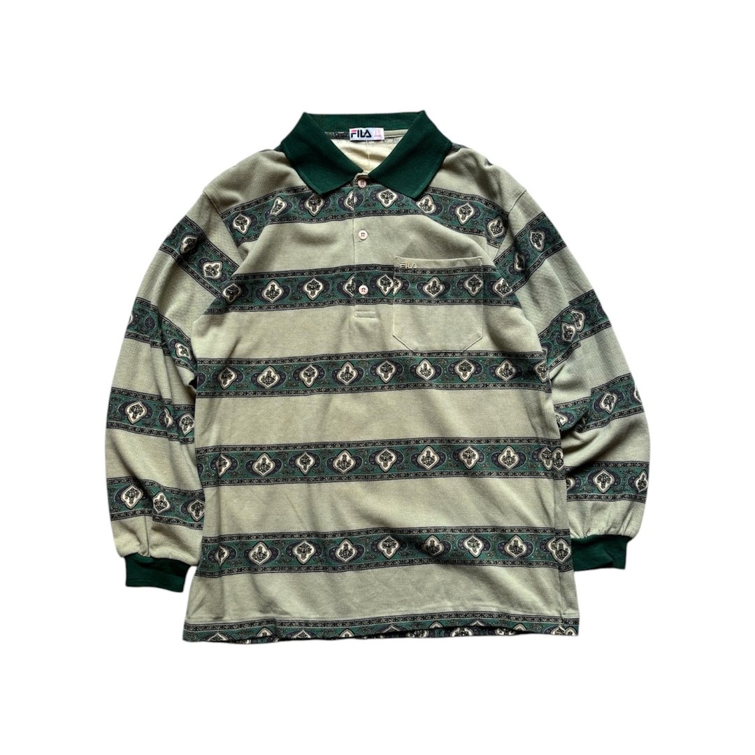 全新库存 意大利古着 Fila 巴洛克图腾 polo 长袖上衣 - 男装针织衫/毛衣 - 棉．麻 多色