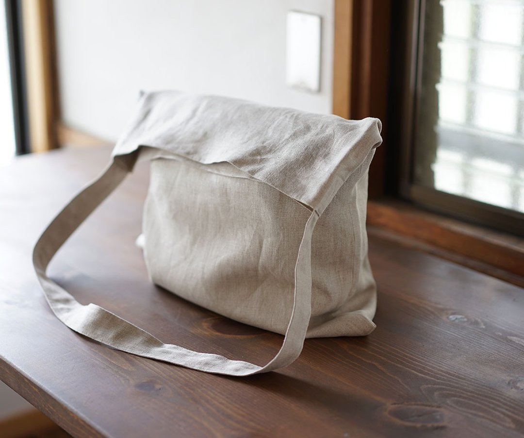 wafu Linen bag / tote bag / shoulder bag / beige z007c-amn2 - 侧背包/斜挎包 - 亚麻 卡其色