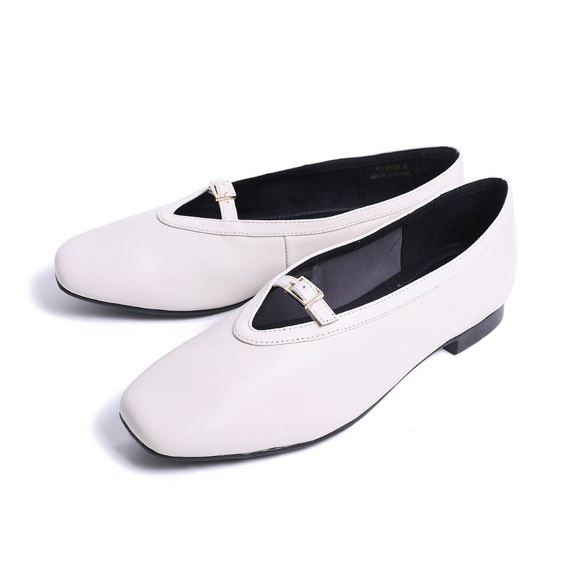 低调不凡 V 型柔软羊皮包鞋白色 - 玛莉珍鞋 - 真皮 白色