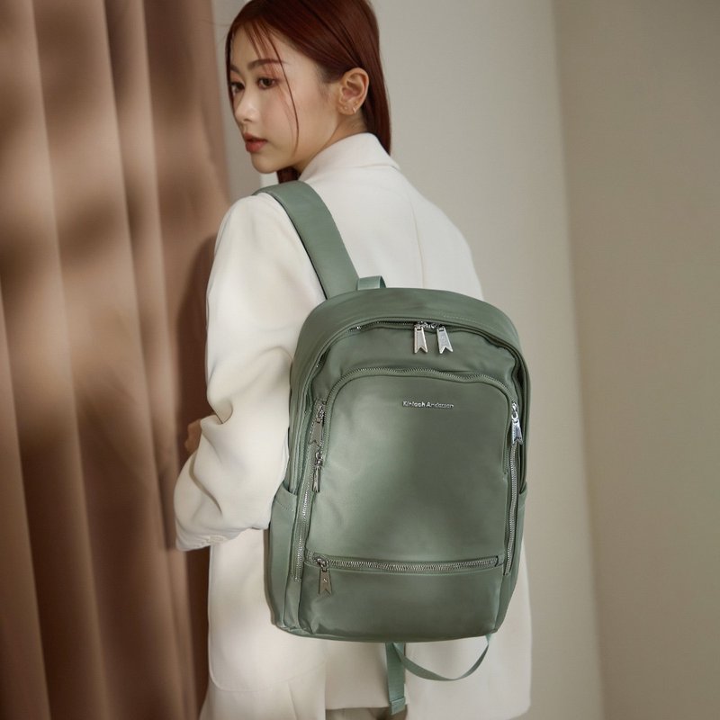 【金安德森】Rowan 知性拉链后背包-罗勒绿 - 后背包/双肩包 - 聚酯纤维 绿色