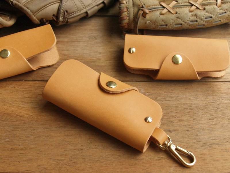 【定制刻字】手工真皮钥匙包/套 (附挂钩/礼盒包装) - 钥匙链/钥匙包 - 真皮 黄色