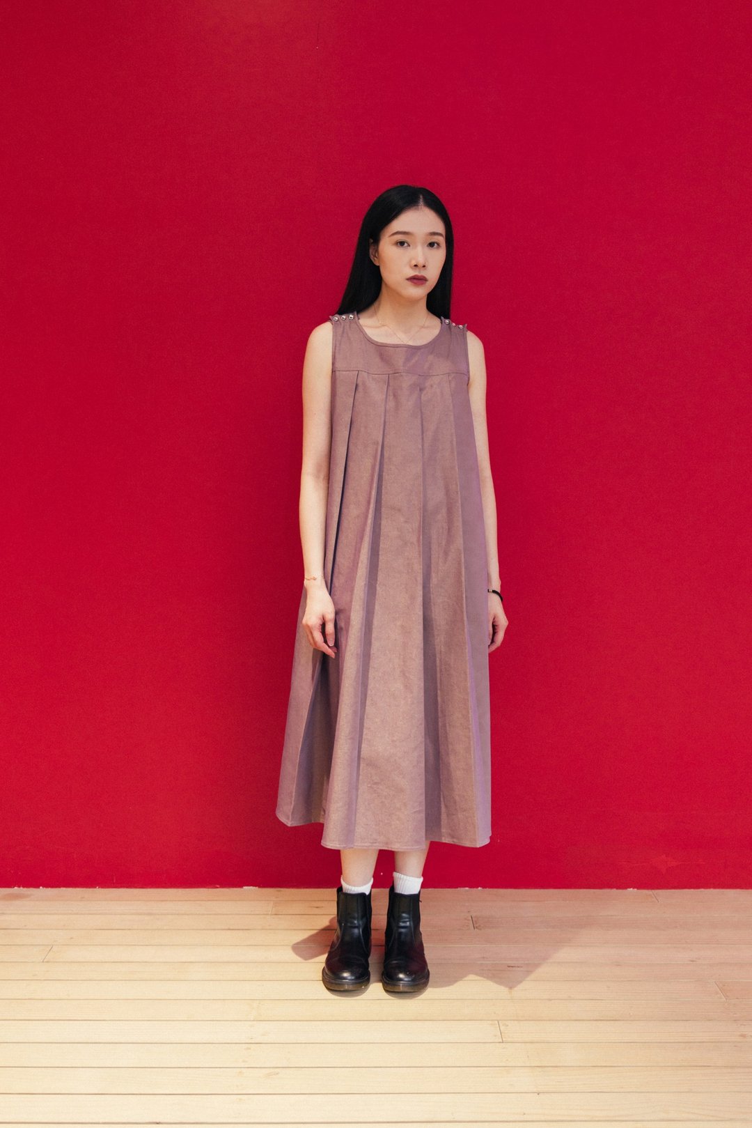 百折连身裙 Sleeveless Midi Dress - 裙子 - 其他材质 紫色