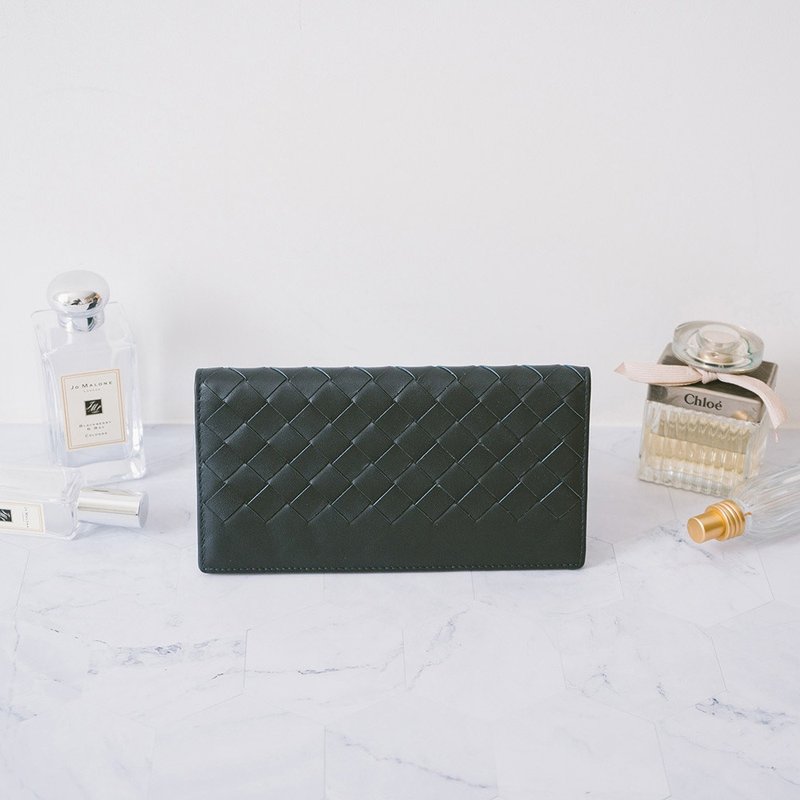 真皮编织长夹 X0150 蓝N - 皮夹/钱包 - 真皮 蓝色