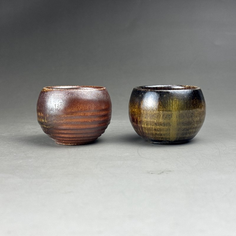 台湾名家周圣钧【柴烧】手拉坏柴烧茶杯两入组002 - 茶具/茶杯 - 陶 咖啡色