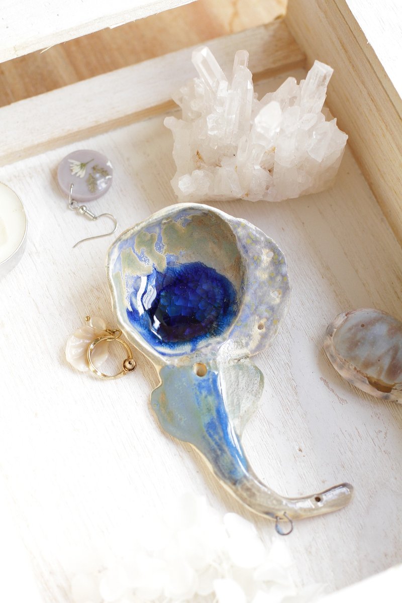 纯手工捏制陶瓷小花烛台/吊饰2 - 蜡烛/烛台 - 陶 蓝色