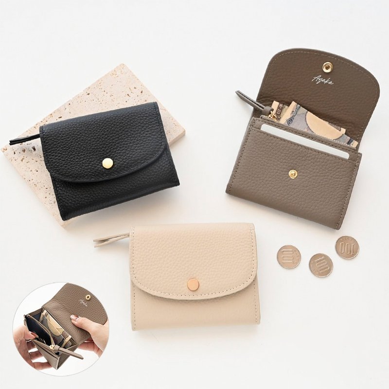 按扣式迷你钱包 【 真皮 质感 刻印名字 】 皮夹 小皮夹 防盗刷 轻巧 文字刻印 HR70U - 皮夹/钱包 - 真皮 黑色