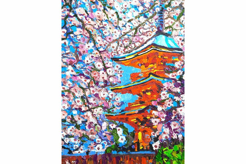 Cherry Tree Painting, Original Art,Impasto Oil Painting ,Floral Art - 海报/装饰画/版画 - 其他材质 橘色