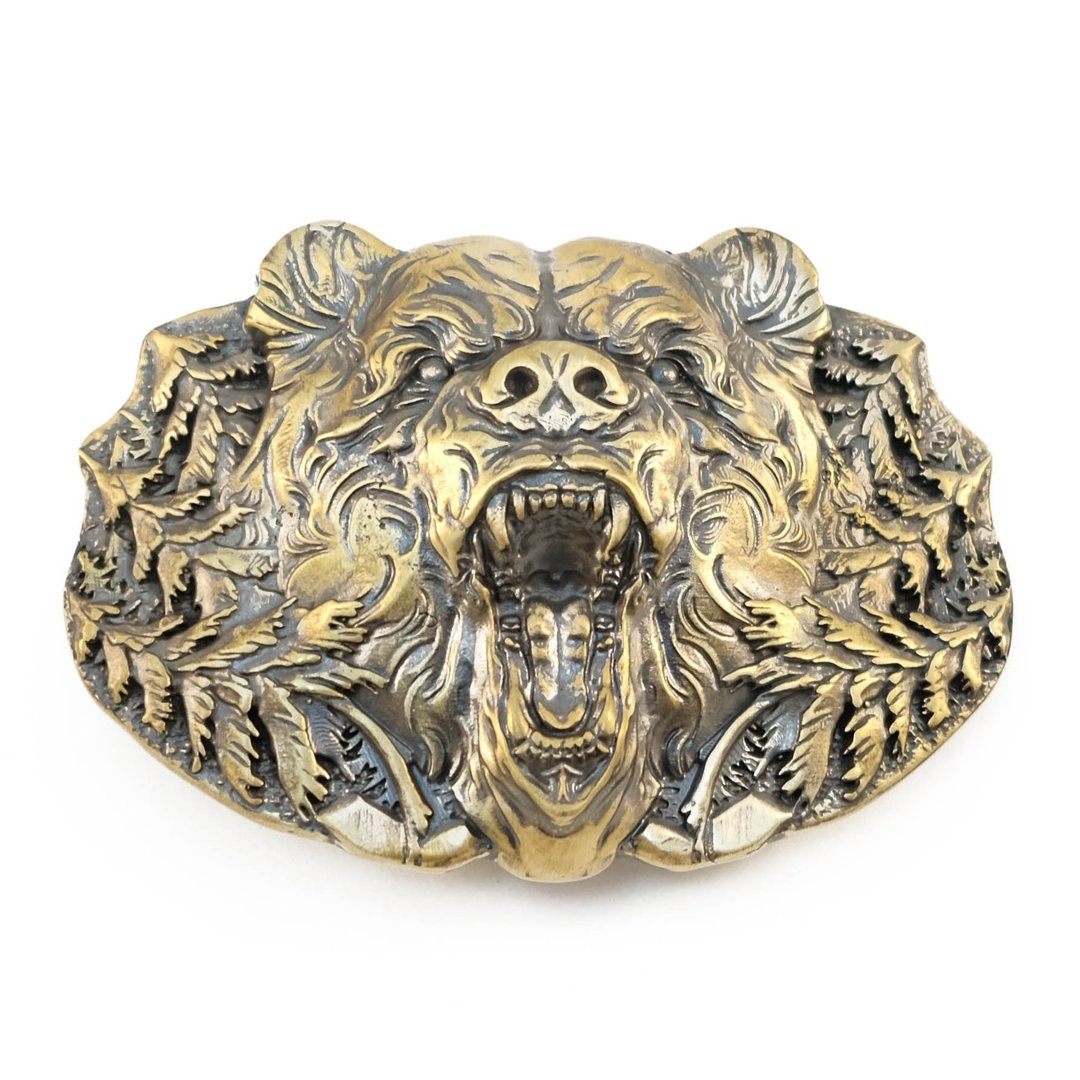 Bear solid brass belt buckle, Grizzly, Polar bear head belt accessory - 皮带/腰带 - 其他材质 金色