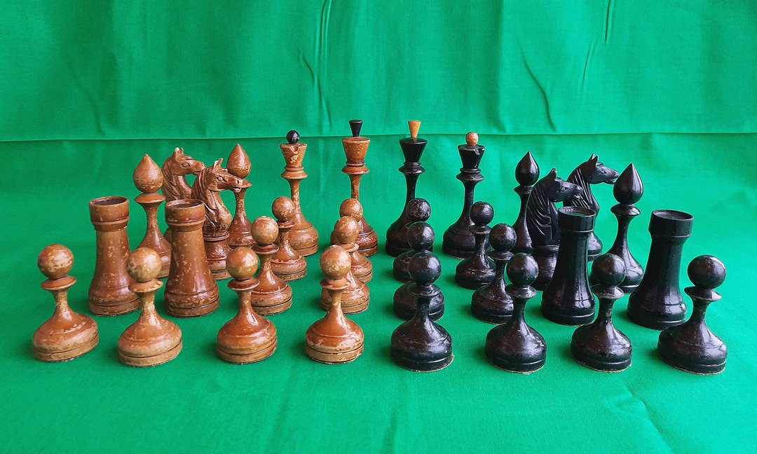 老加重木制苏联国际象棋套装 – 1940 年代-1950 年代模型棋子复古 - 桌游/玩具 - 木头 