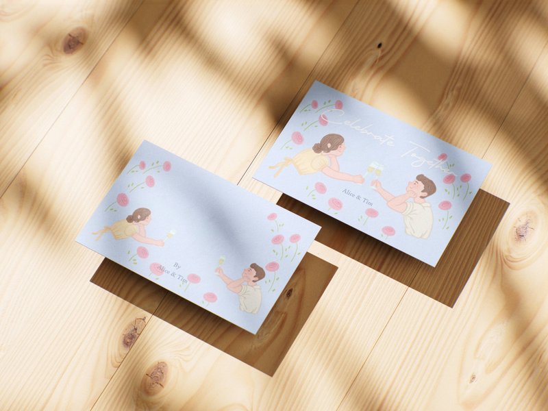 共创美好_婚礼小卡/喜饼小卡_定制化设计__Chiweiii Kao - 订制画像 - 纸 蓝色