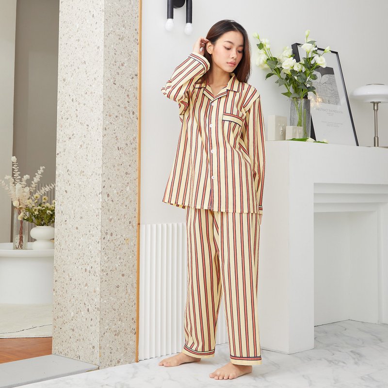 Cotton Pajamas long sleeve with Pants - 居家服/睡衣 - 棉．麻 黄色