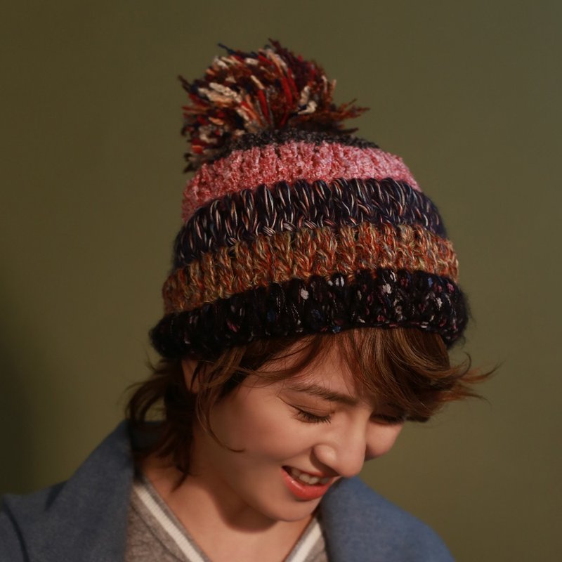 MR.STORE自家制 纯手工 复古杂色条纹菠萝头帽子 - 帽子 - 羊毛 多色