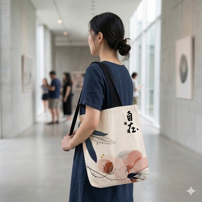 【预订】【Tote Bag - 题字系列】自在 - 侧背包/斜挎包 - 棉．麻 