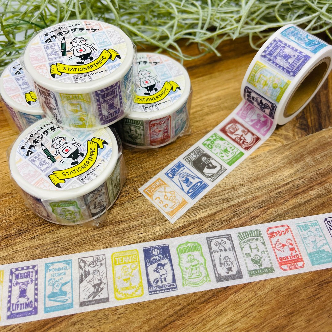 Rira Rira Hanko Iwai's Stationary Lympics Masking Tape 24mm x 7m - 纸胶带 - 纸 多色