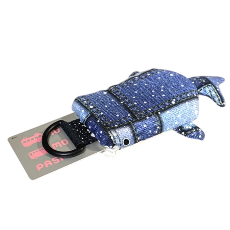 带卷轴的通行证盒、卡盒、月票、鲸鲨 - 证件套/卡套 - 棉．麻 蓝色