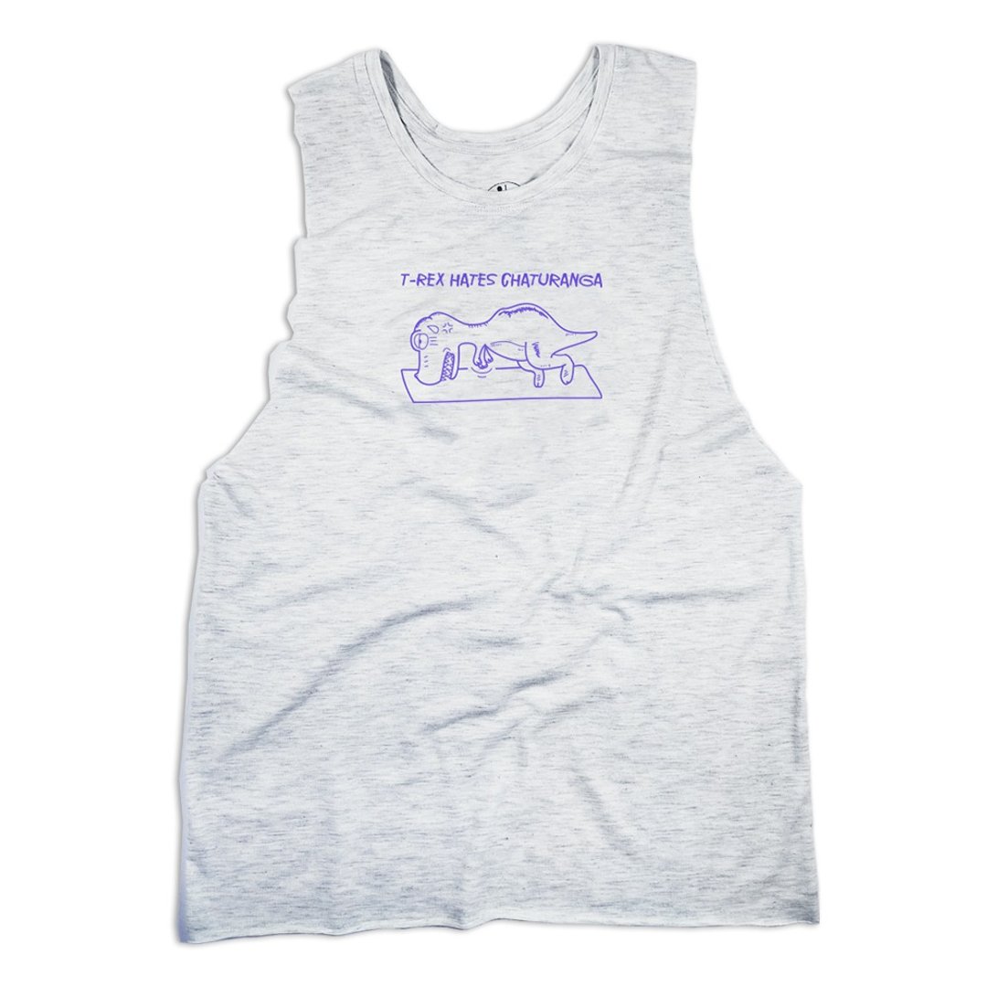 AKUMA YOGA-美式不修边背心-暴龙Big head-T-Rex hate Chaturanga - 女装 T 恤 - 其他材质 白色