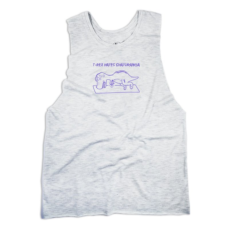 AKUMA YOGA-美式不修边背心-暴龙Big head-T-Rex hate Chaturanga - 女装 T 恤 - 其他材质 白色