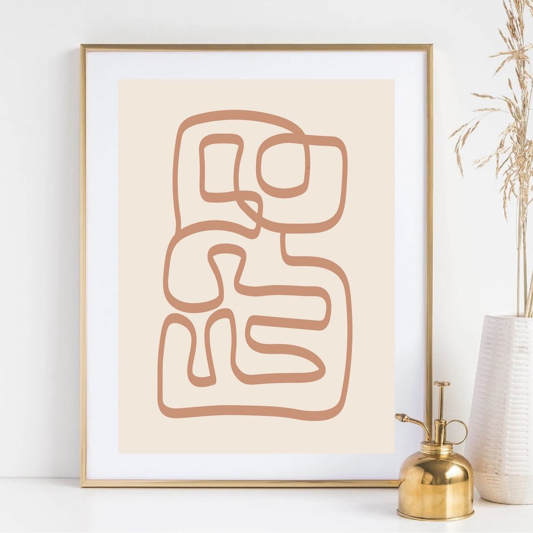 Modern art, beige home decor, abstract line, pastel colors, painting, jpg file - 海报/装饰画/版画 - 其他材质 卡其色
