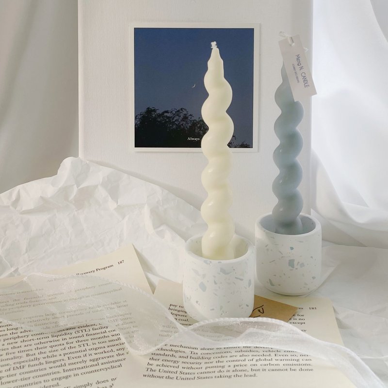 Meng N. 蜡烛周边 | 螺纹蜡烛及水磨石烛台组合 - 蜡烛/烛台 - 蜡 