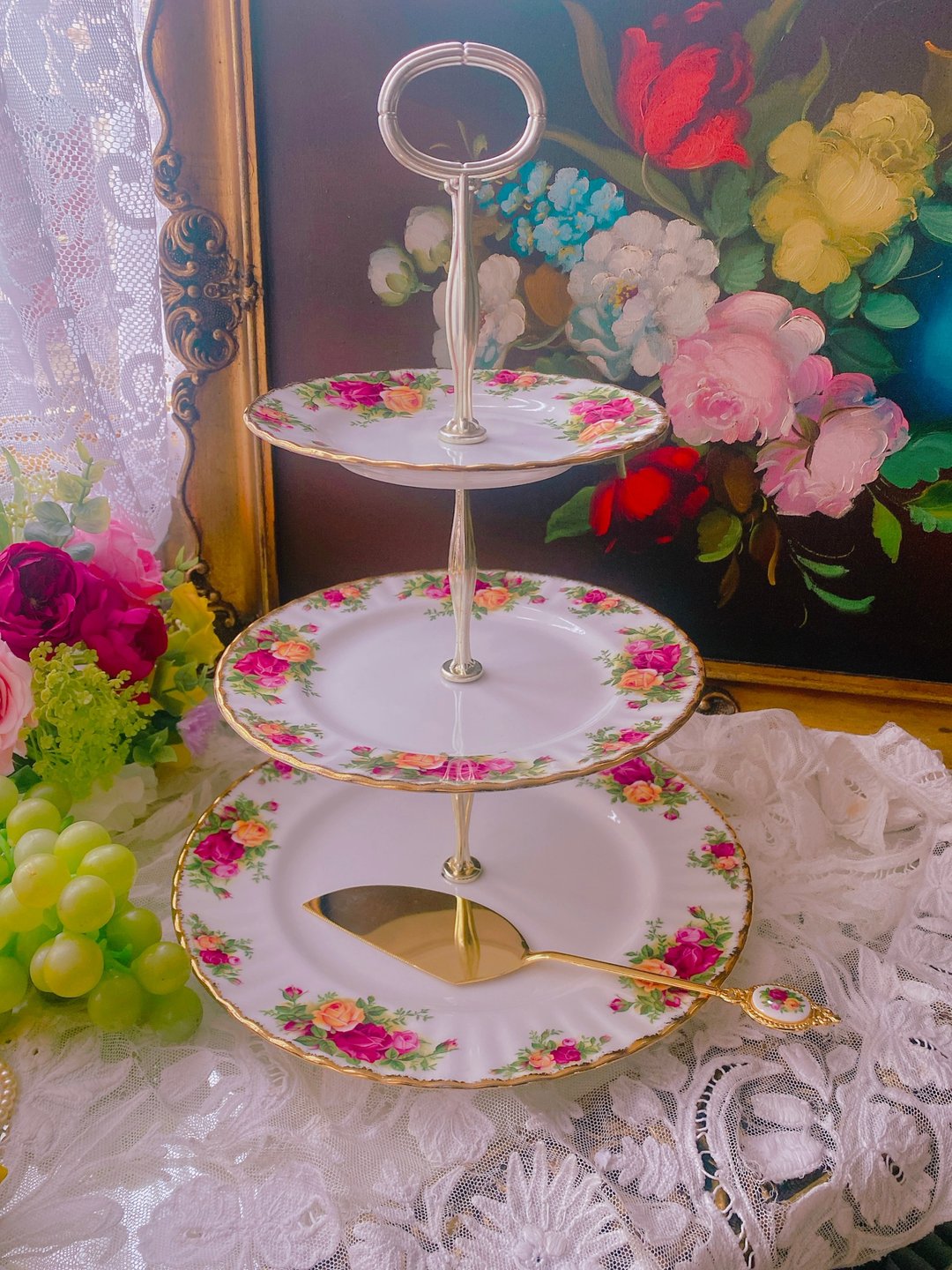 英国皇家阿尔巴特Royal Albert 乡村玫瑰库存品三层蛋糕架 下午茶 - 茶具/茶杯 - 瓷 红色
